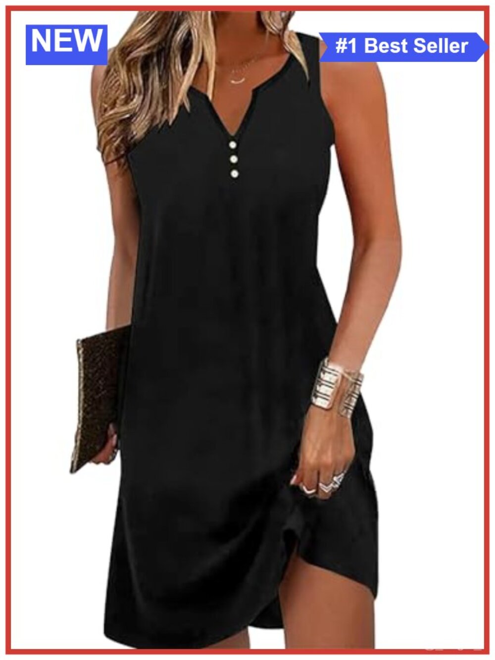Ladlop Summer A-Line Sundress Sleeveless V-Neck Casual Beach Dress